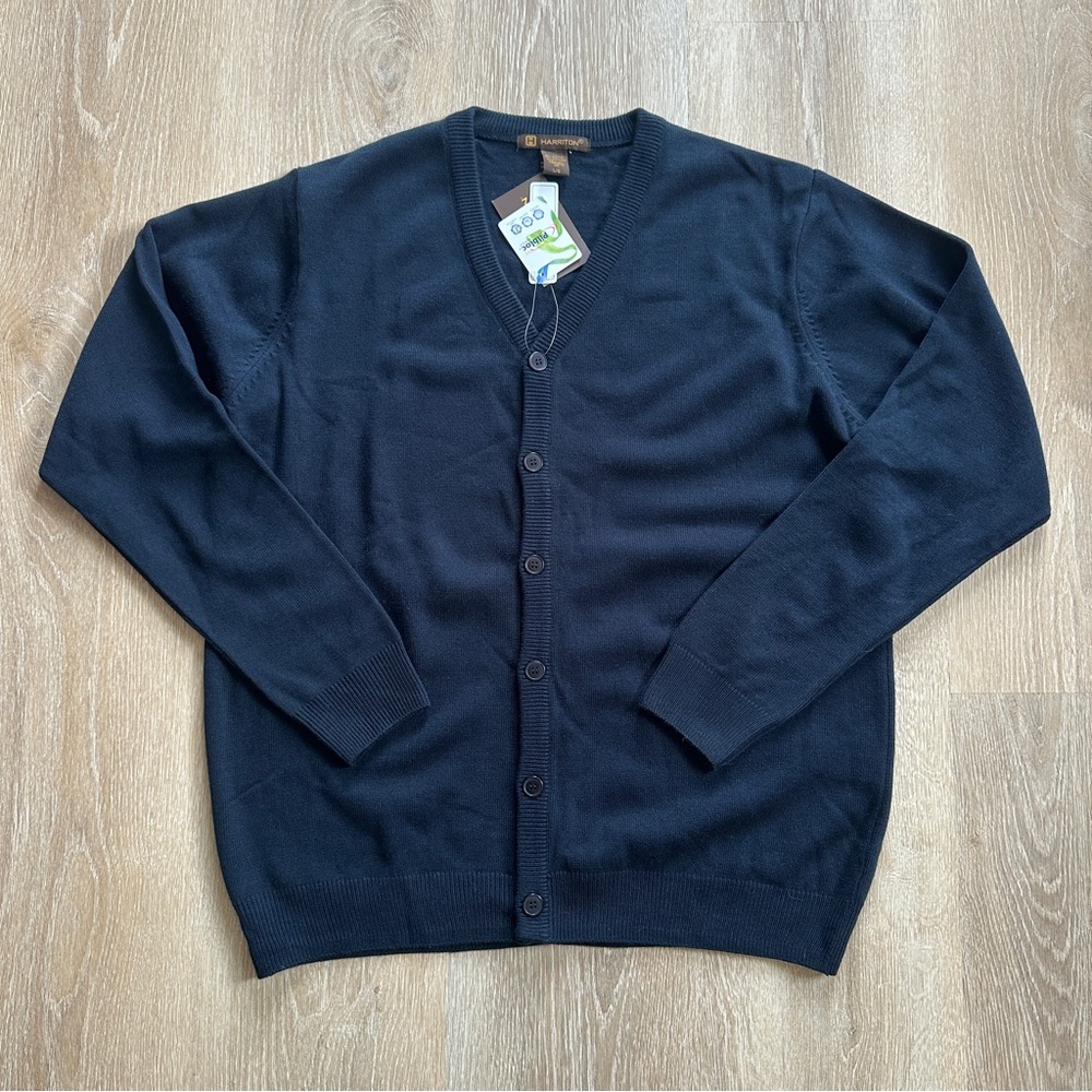 Classic Men's Harriton Navy V-Neck Button Cardigan